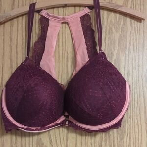 Elegant Lace Women's Bra - Burgundy and Pink